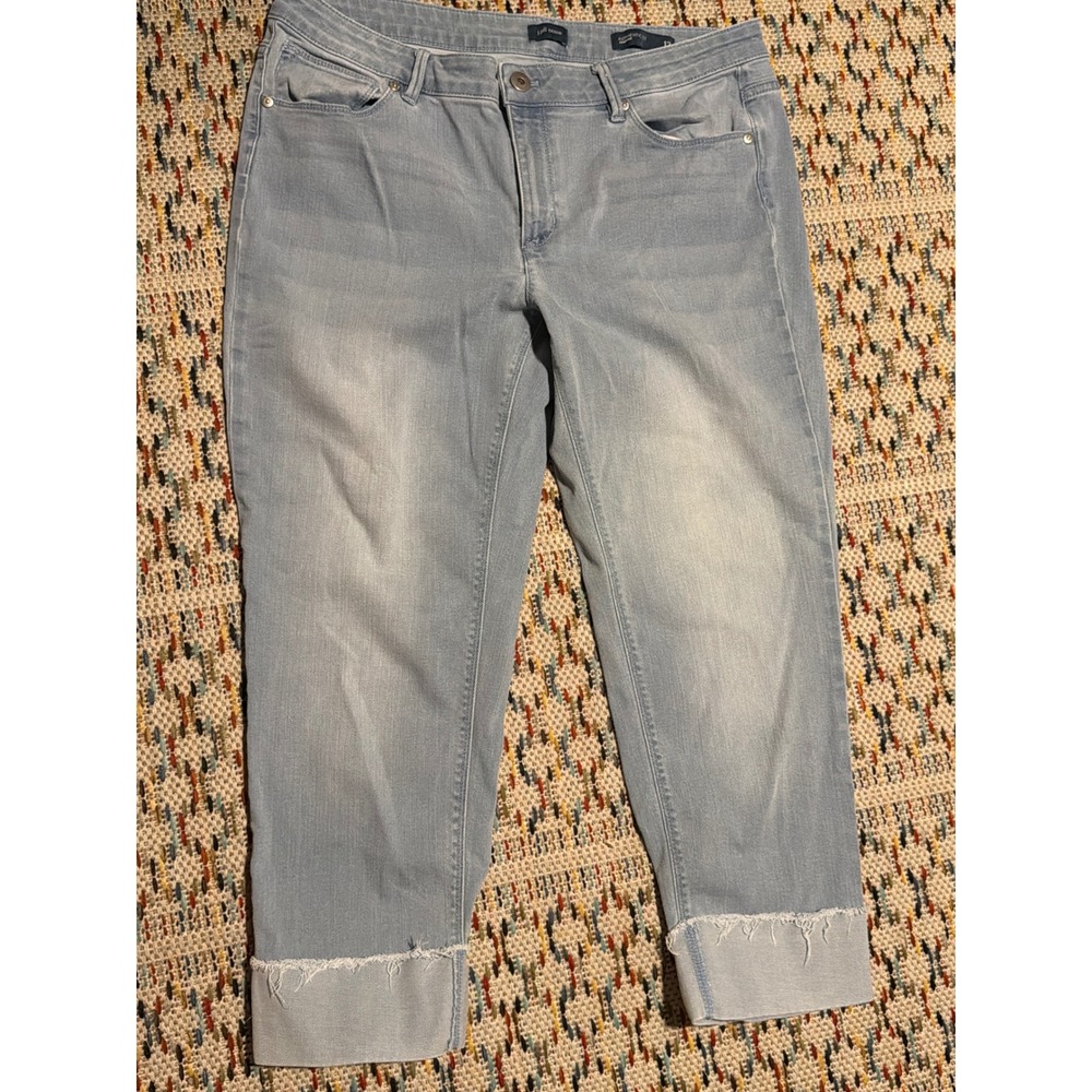 J. Jill Authentic Fit Cropped Jeans Light Wash Frayed Cuff Denim Size 12